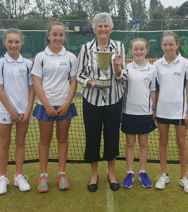 REGIONAL TEAM: Milla Fraser, left, Ruby Rothman, Megan O’Beirne and Holly Gleeson with Judy Dalton during the event named in her honour.
