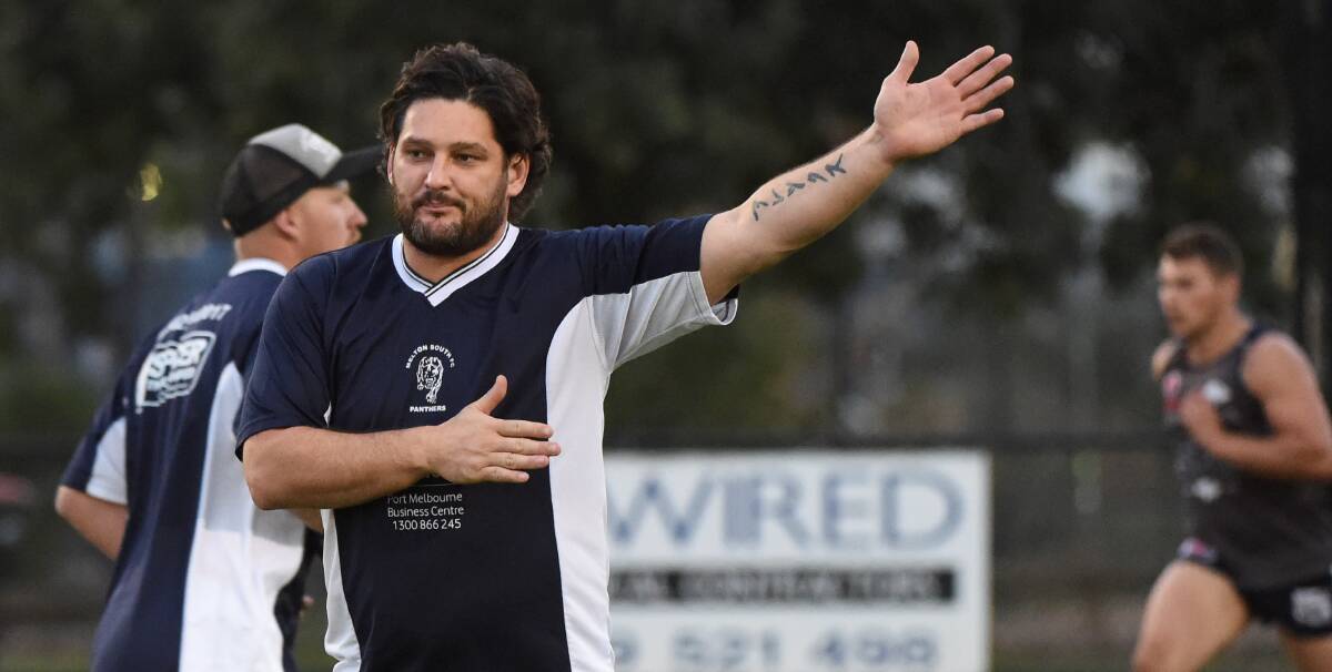 ALL GO: Brendan Fevola directs traffic at training. Picture: Lachlan Bence 