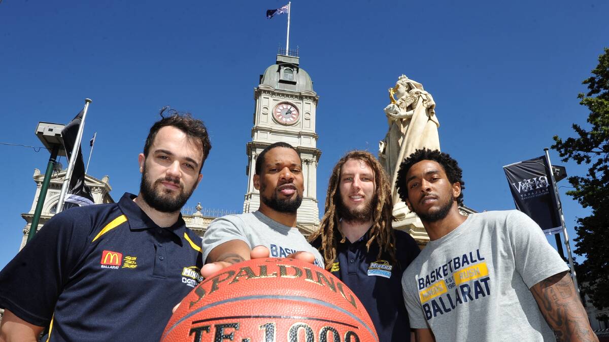 Peter Hooley, Marvin King-Davis, Craig Moller and Davon Usher ready to fly the flag for Ballarat. Picture: Lachlan Bence