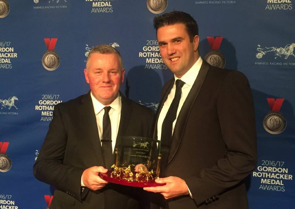 NUMBER ONE: Ballarat and District Trotting Club chief executive officer Paul Rowse and president David Young with the club of the year award.