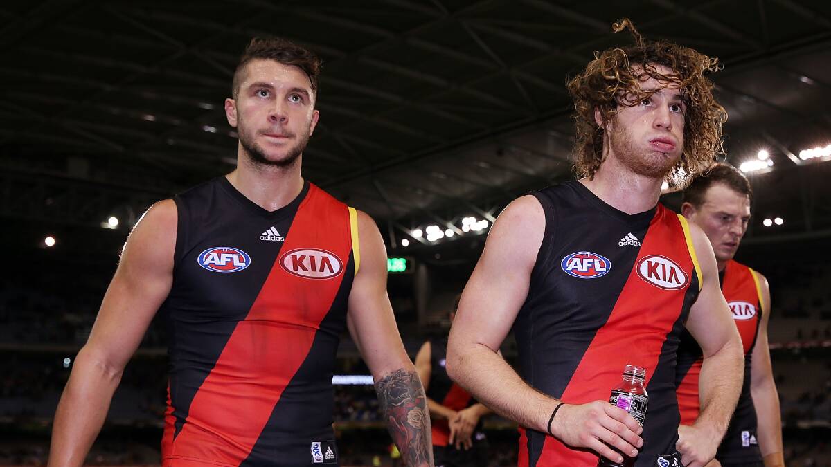 NEW PANTHER: Tayte Pears with good mate Nick Kommer in their Essendon days. Picture: Getty Images