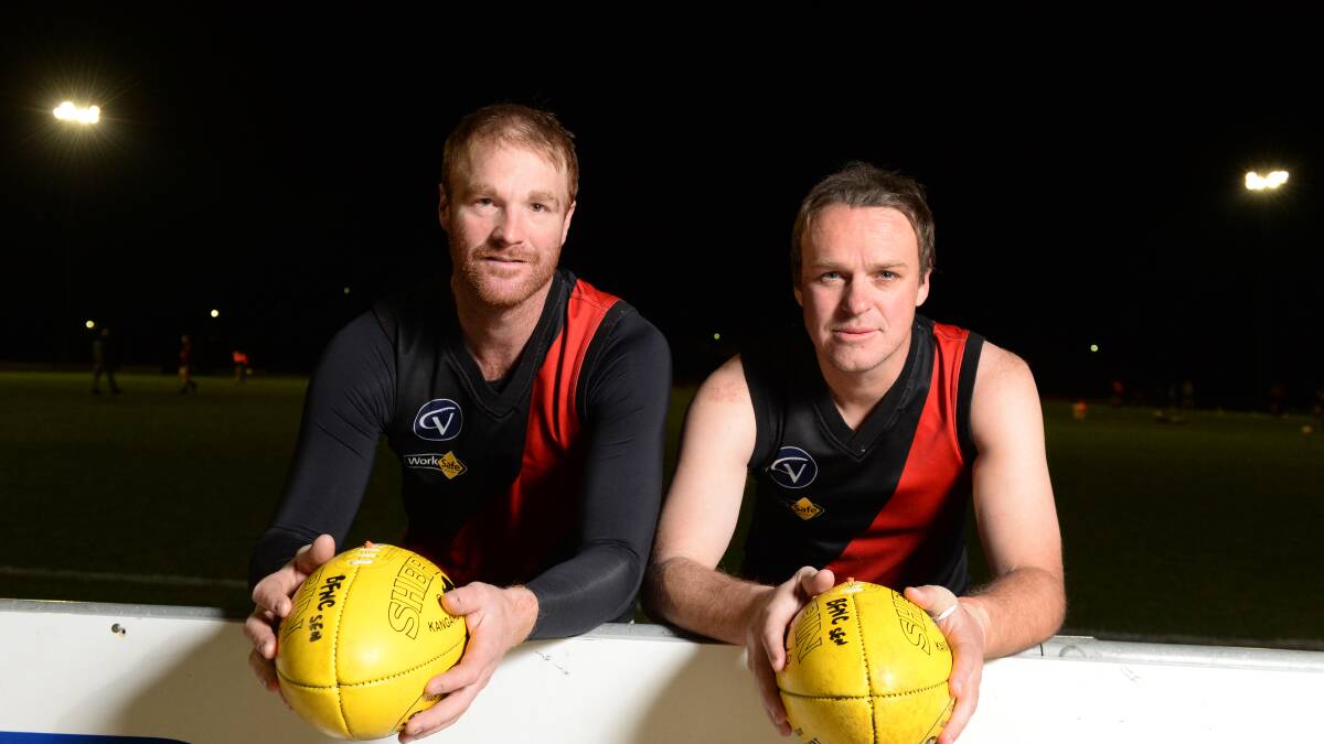 Buninyong's Mark Phelps, left. is set to play his 250th game for Buninyong. Reserves player Paul Harris plays his 300th in the reserves. Picture: Kate Healy
