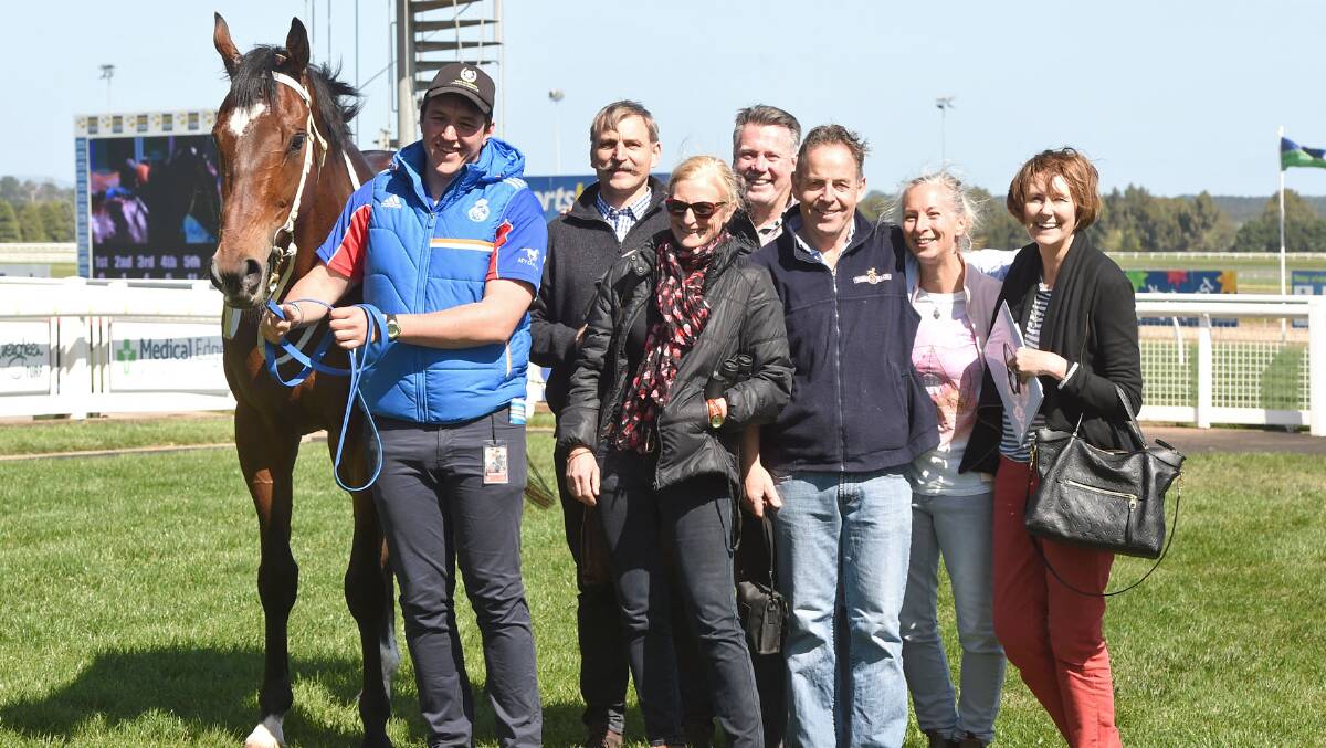 HAPPY: Ballarat trainer Simon Morrish surrounded by an excited group of owners after Nothin'like Albert broke his maiden status in Ballarat on Wednesday. Picture: Slickpix