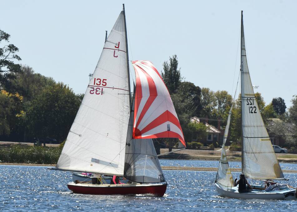 FULL SAIL: Ballarat Yacht Club's Brian Canny on his way to a third in the Victorian Jubilee One-Design Championship on Lake Wendouree. Pictures: Lachlan Bence