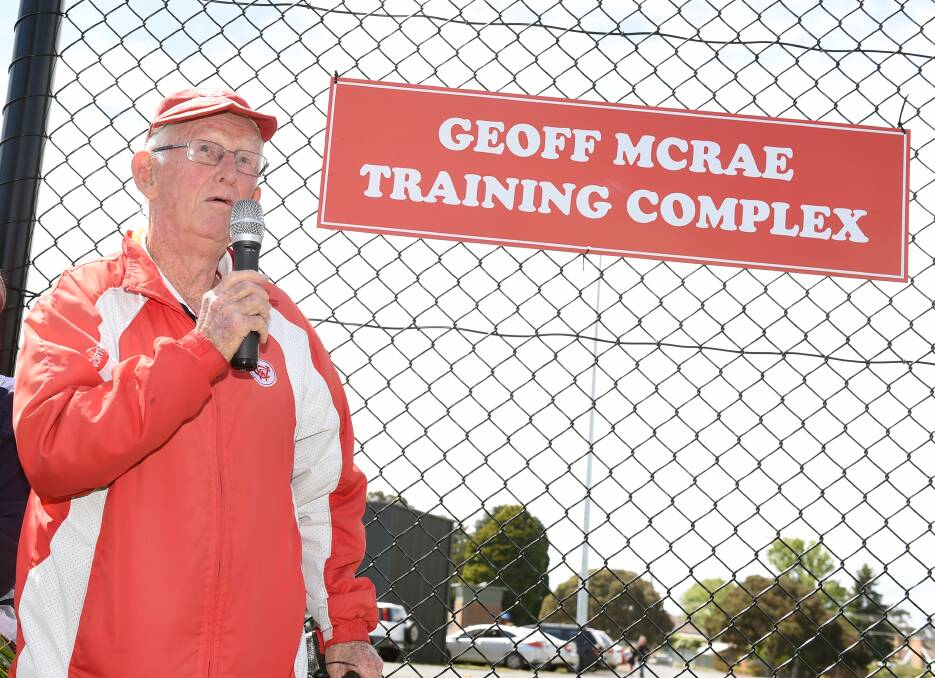 NAMING: Geoff McRae addresses the Wendouree Cricket Club community at the training facility naming ceremony. Picture: Kate Healy