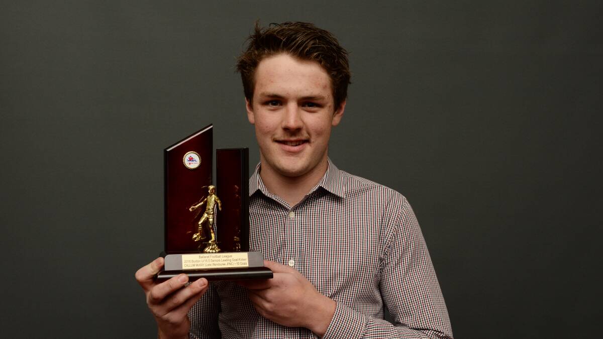 Callum McKay, with the 2016 BFL under-16.5 leading goalkicking trophy, debut for Lake Wendouree on Saturday
