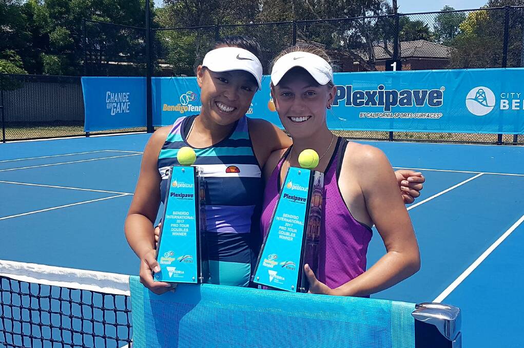 Zoe Hives and Alison Bai after their Bendigo doubles title victory 