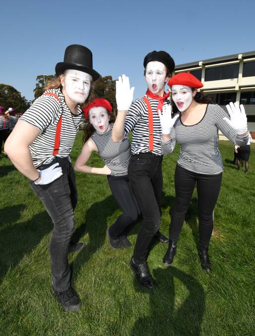 SILENCE: Jack, Ellie, Aiden and Natalya keep to the theme of 'around the world' and dress as French mime artists and keep the noise down while completing fun activities on Damascus Day. Pictures: Kate Healy