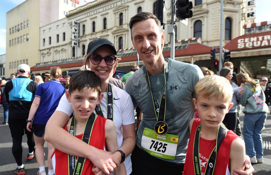 Andrea, Scott, Lachlan and Miles Kramer all ran the 5km event at the Ballarat Marathon running festival on Saturday. Picture by Lachlan Bence