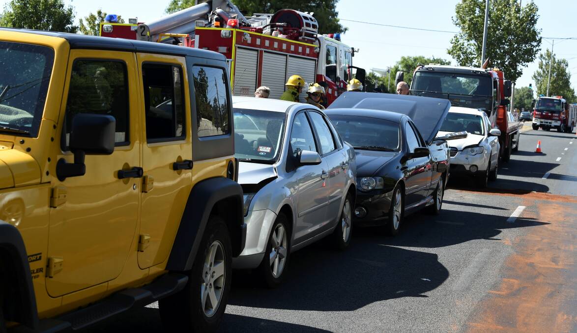 OUCH: Cars involved in the nose-to-tail accident on Gillies St on Friday afternoon. Picture: Lachlan Bence
