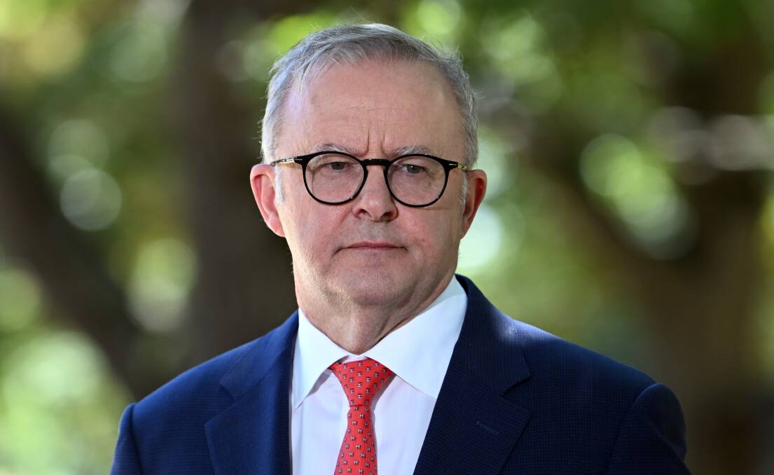 Prime Minister Anthony Albanese at the Australian Ex-Prisoners of War Memorial in Ballarat's South Gardens on Sunday, February 11, 2024. Picture by Kate Healy