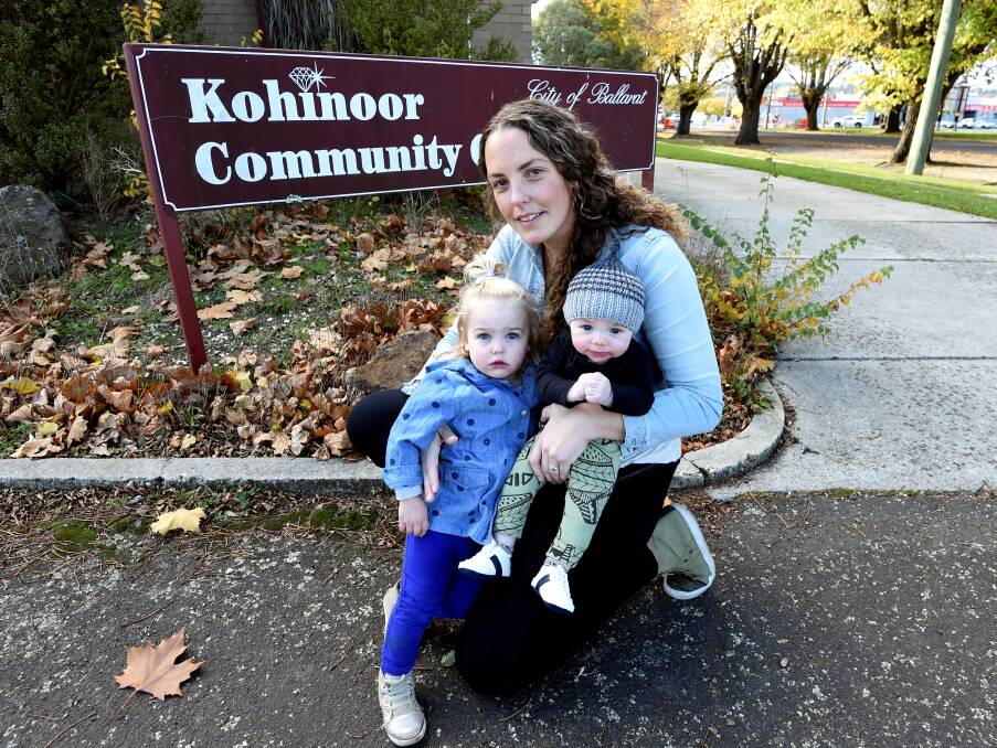 FIGHTING: Birgit Brick and children Sienna, 2, and Tommy, 4 months, are leading the fight to save Kohinoor Community Centre. Picture: Lachlan Bence.