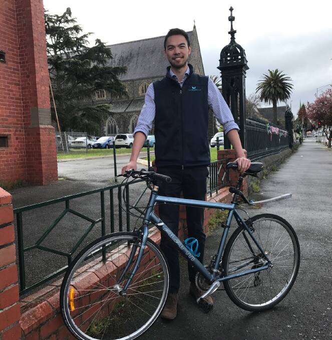 GIVE A BIKE: Bicycles for Humanity Ballarat organiser Jamie Chan outside St Patrick's Cathedral whose car park will serve as a collection point for the ABC Bicycles for Humanity collection day on October 5. Picture: Michelle Smith