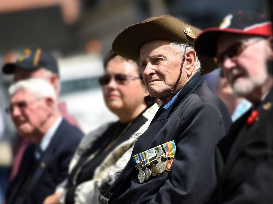 TOUCHING: Korean war veteran John Cooper joined Ballarat's Remembrance Day ceremony while visiting his brother from the Sunshine Coast. Pictures: Lachlan Bence