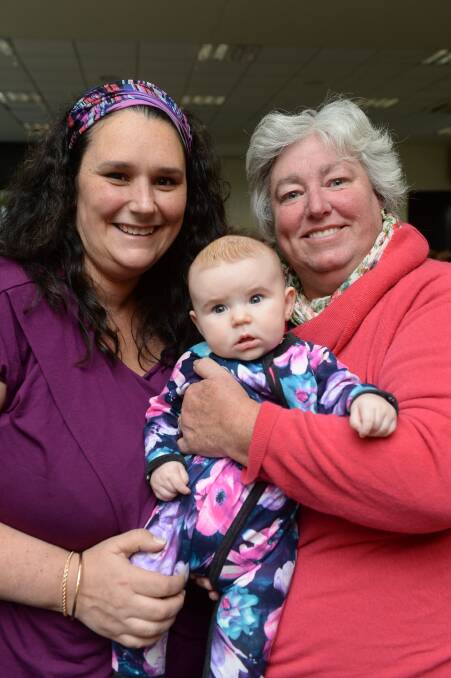 CELEBRATIONS: Kate Sprague with mother in law Carmel Thannhauser and daughter Jenna, 3 months, at the Wallace and District Kindergarten Mother’s Day Luncheon. 