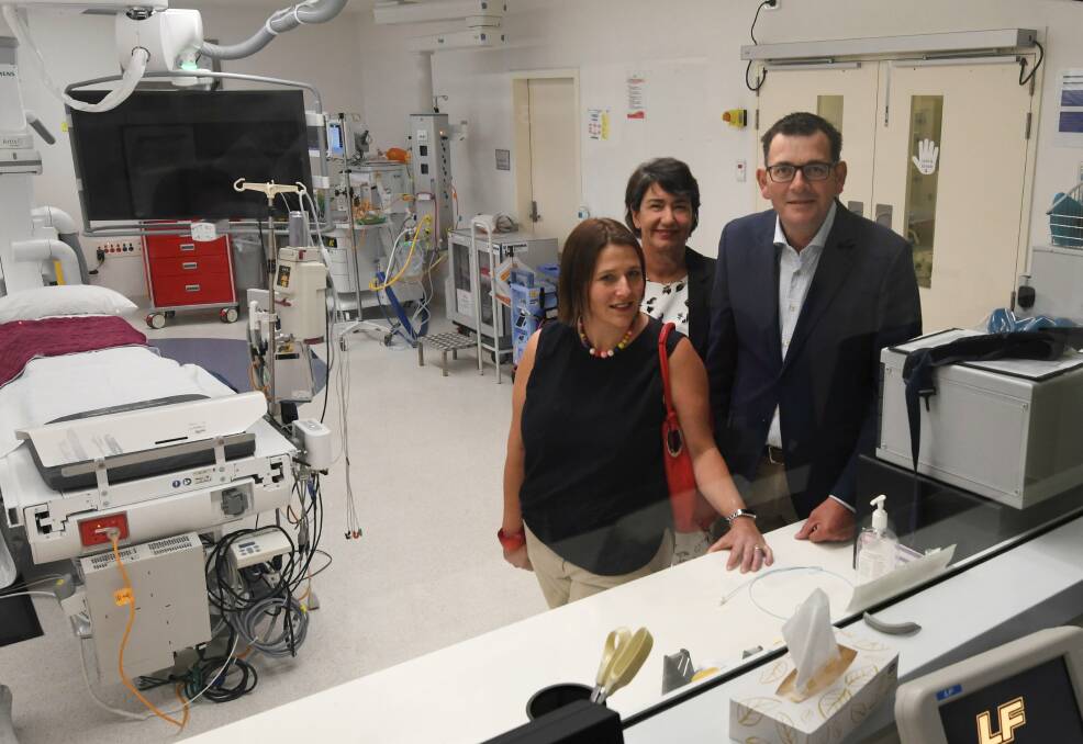 NEW LAB: Juliana Addison, Michaela Settle and Premier Daniel Andrews in the new cardiac catheterisation laboratory at Ballarat Health Services. Picture: Lachlan Bence