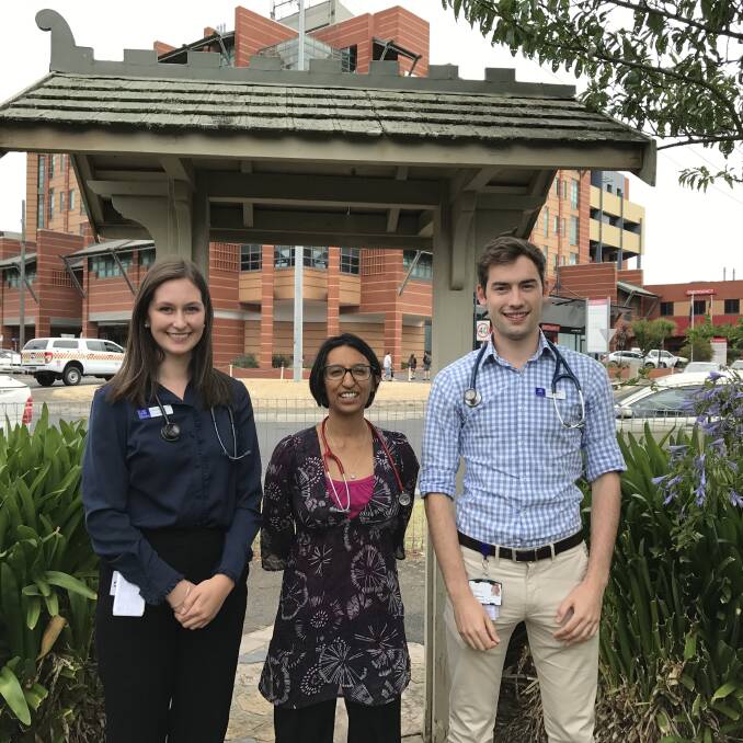 TRAINING: Dr Shabna Rajapaksa with medical students Sarah Whitby and Mark McOwan at the University of Melbourne's Rural Clinical School. 