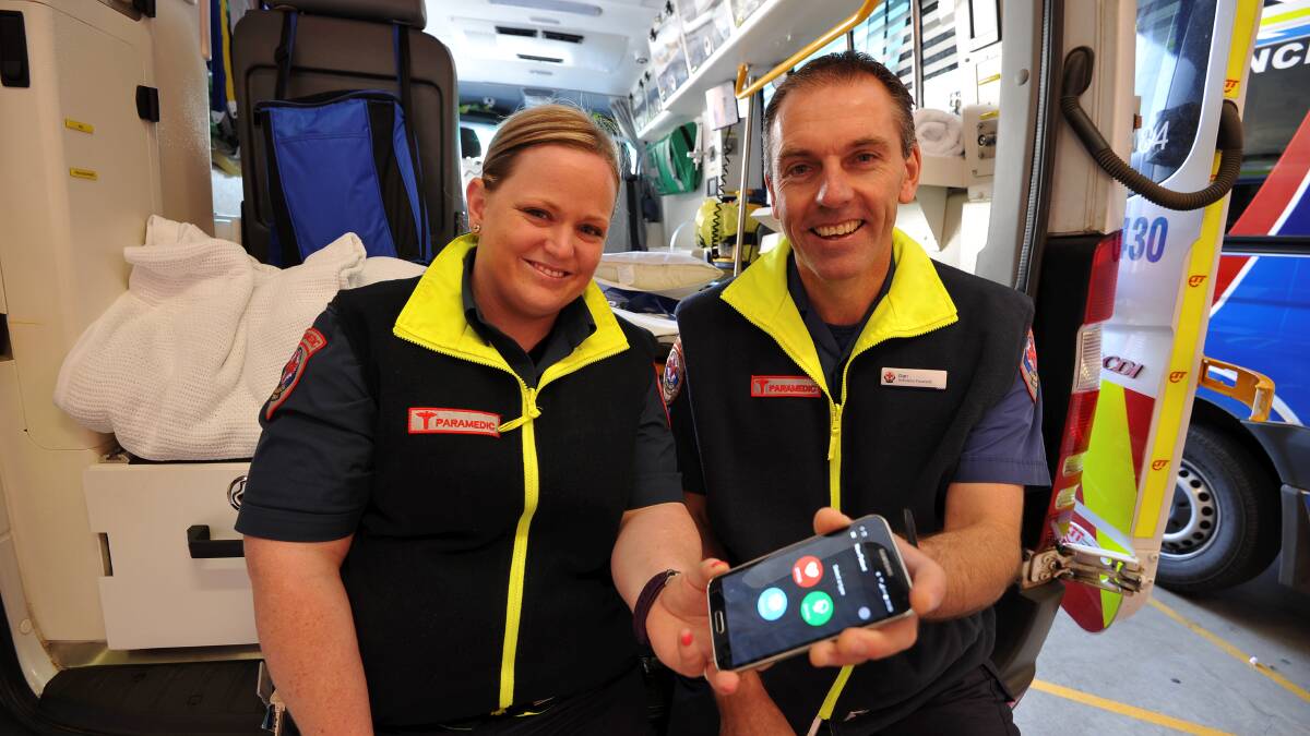 Paramedics Christine Findlay and Dan Magill will send patient details and condition reports directly to specialists at Ballarat Base Hospital using the new Pulsara app. 