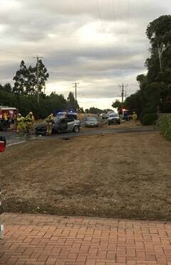 AFTERMATH: CFA officers extinguished the car fire quickly after an accident on Gillies Rd, Mount Rowan.