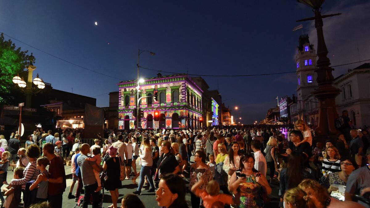 REVELLING: Ballarat streets were packed for the first White Night regional event in March, with bigger numbers and different attractions expected for the 2018 White Night Ballarat on March 17. Picture: Lachlan Bence