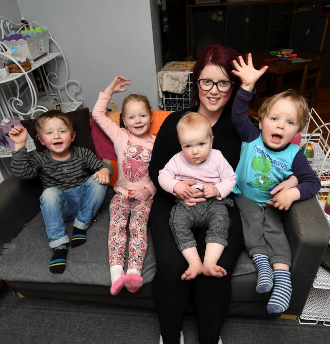 BEST CARE: Sebastopol family day care educator Melissa Dreger with Logan, 3, Charlotte, 3, Abby, 15 months and Hamish, 3, celebrate her win in the 2017 Excellence in Family Day Care Awards. Picture: Lachlan Bence