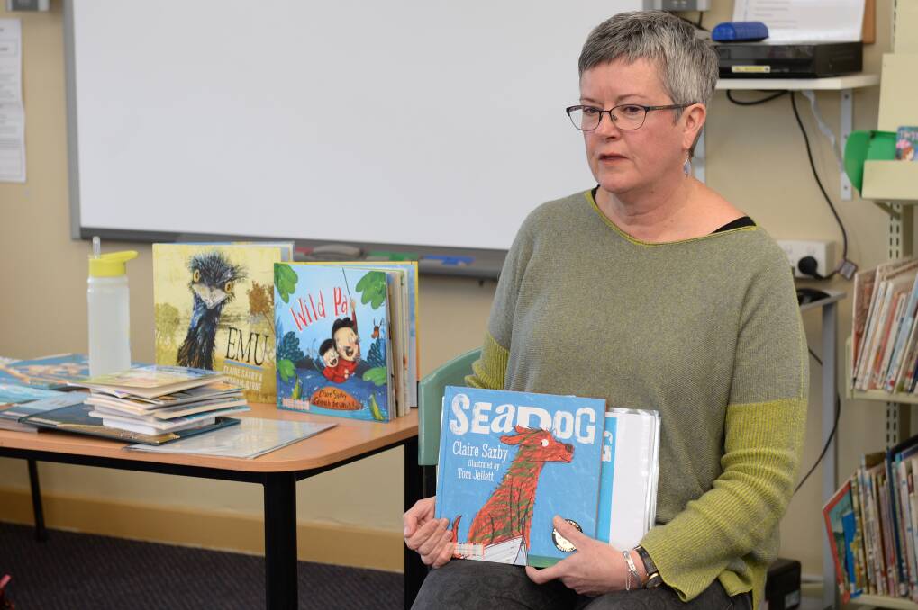 WORKSHOP: Author Claire Saxby explains the process behind writing and publishing her book Seadog to students at Sebastopol Primary School. Picture: Kate Healy