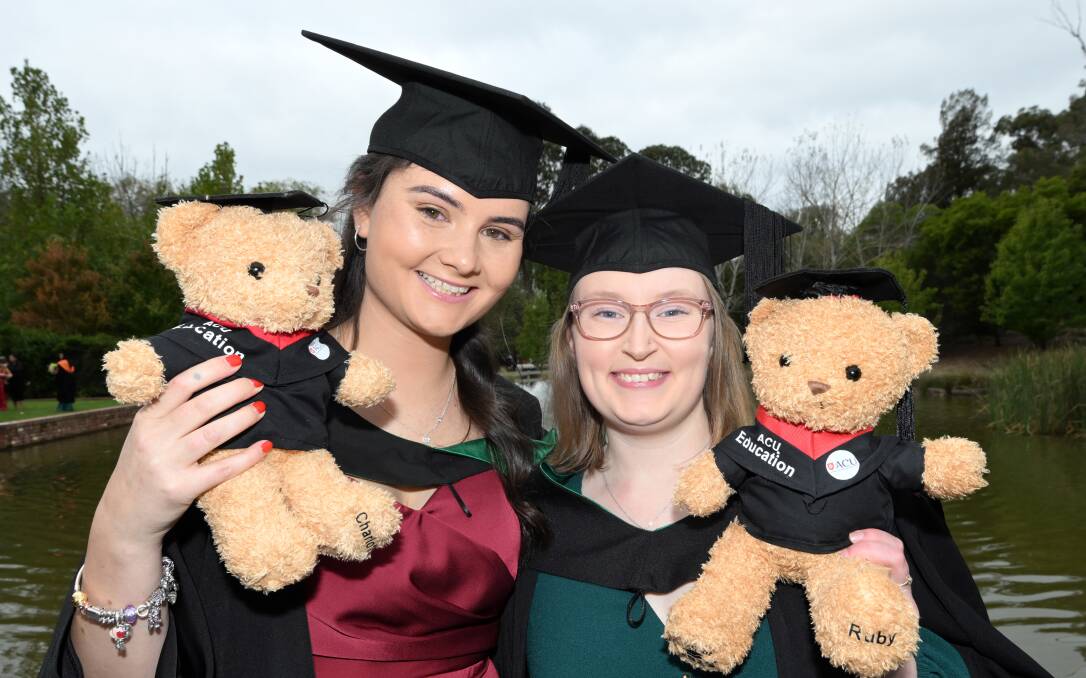 Charlotte Stevenson and Ruby Anderson celebrate their graduation from Australian Catholic University's Bachelor of Education (Early Childhood and Primary). Picture by Kate Healy