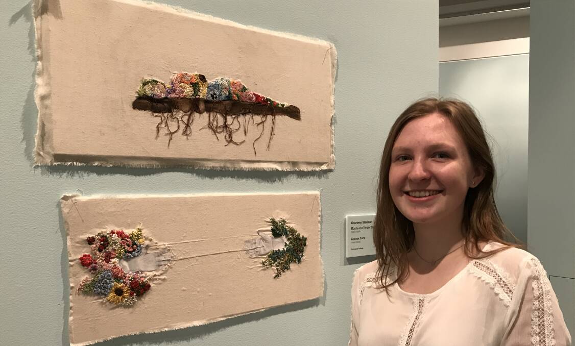 POPULAR: Courtney Stedman with her embroideries, which took out the people's choice award at the Next Gen exhibition. Picture: Michelle Smith.