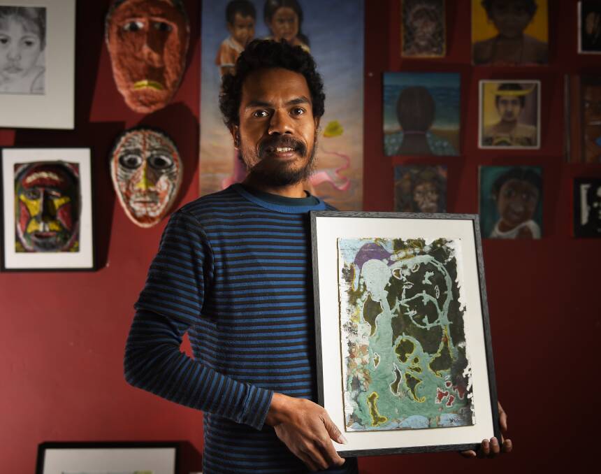 On show: Timor-Leste artist Marqy da Costa at the site of The Portrait Sideshow at the Mining Exchange. Picture: Luka Kauzlaric