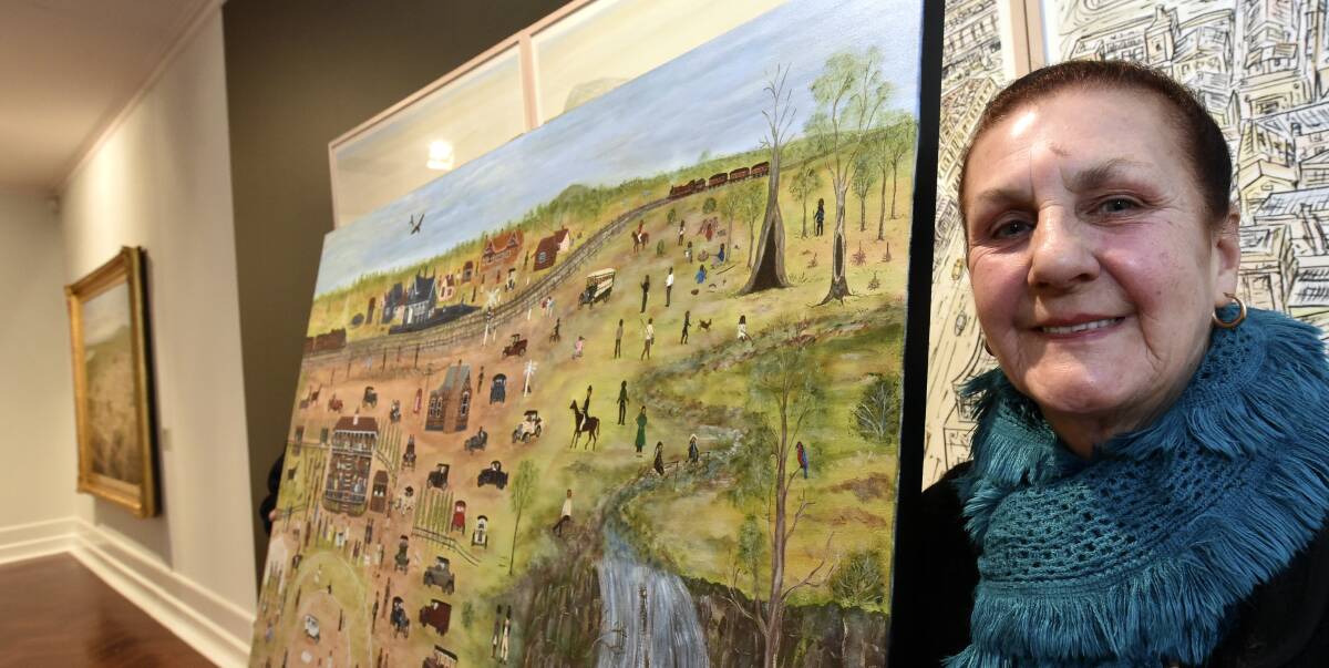 Picturesque: Local artist Marlene Wilson with her short-listed piece for this year's Victorian Indigenous Art Awards. Picture: Jeremy Bannister