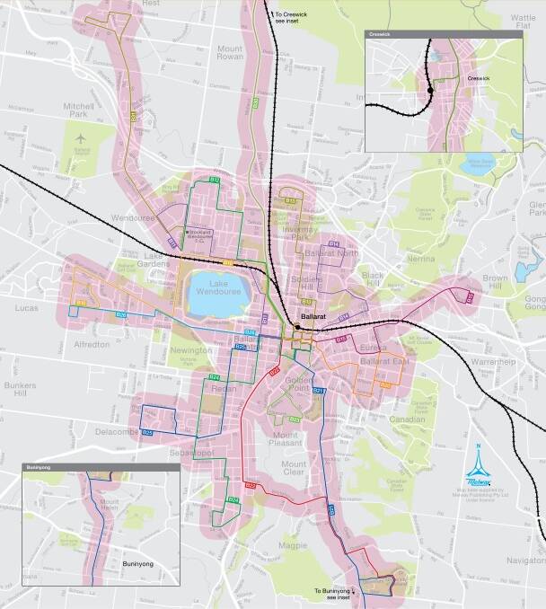 The proposed footprint of Ballarat's revamped bus network.