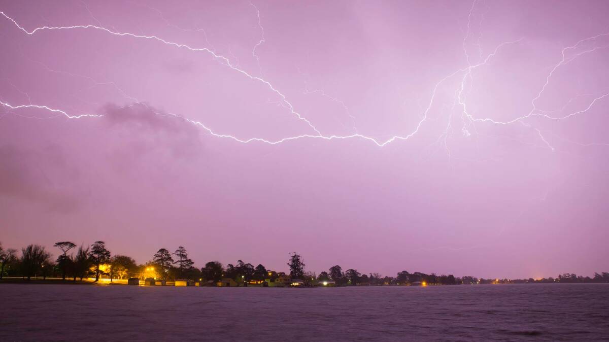Fierce: Lightning over Lake Wendouree last weekend. Picture: Ben Carey