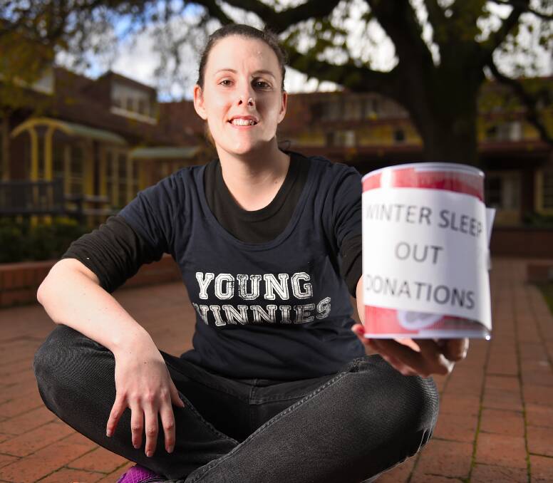 Helping out: Chloe Van Der Ploeg is one of many students who slept outside on Wednesday night in support of Ballarat's homeless. Picture: Luka Kauzlaric