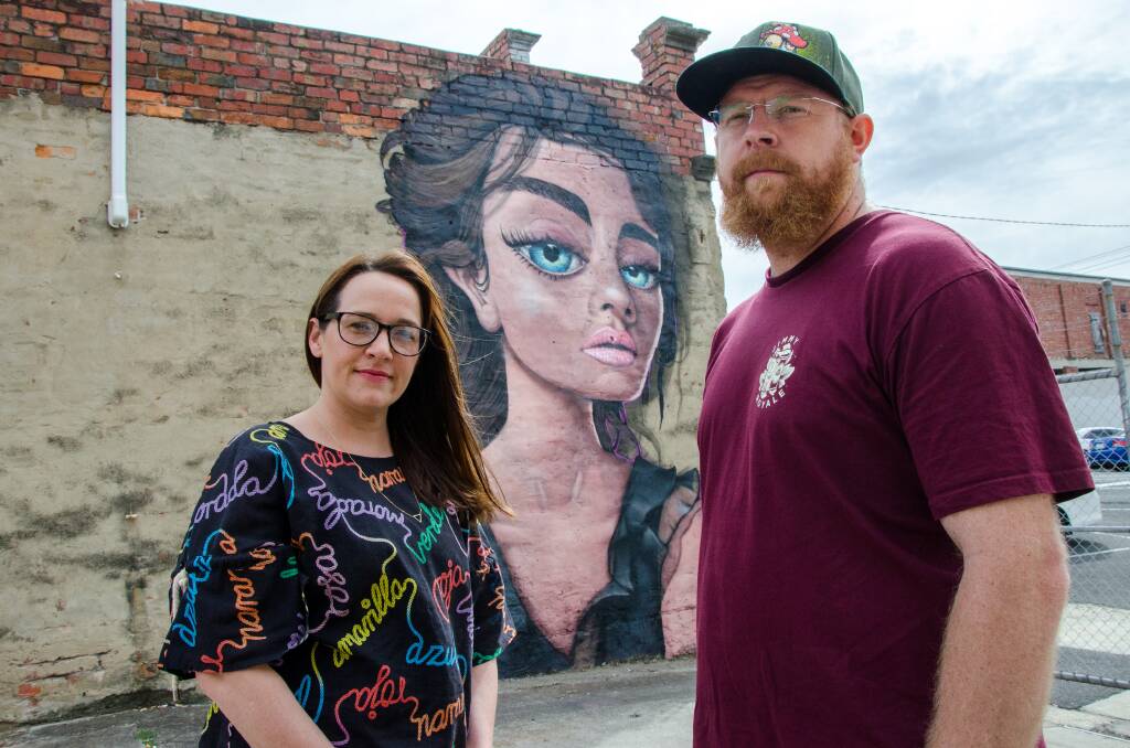 Kate Robinson, collaborated on the mural with local Ballarat graffiti artist Cax One. Picture: Victoria Stone-Meadows.