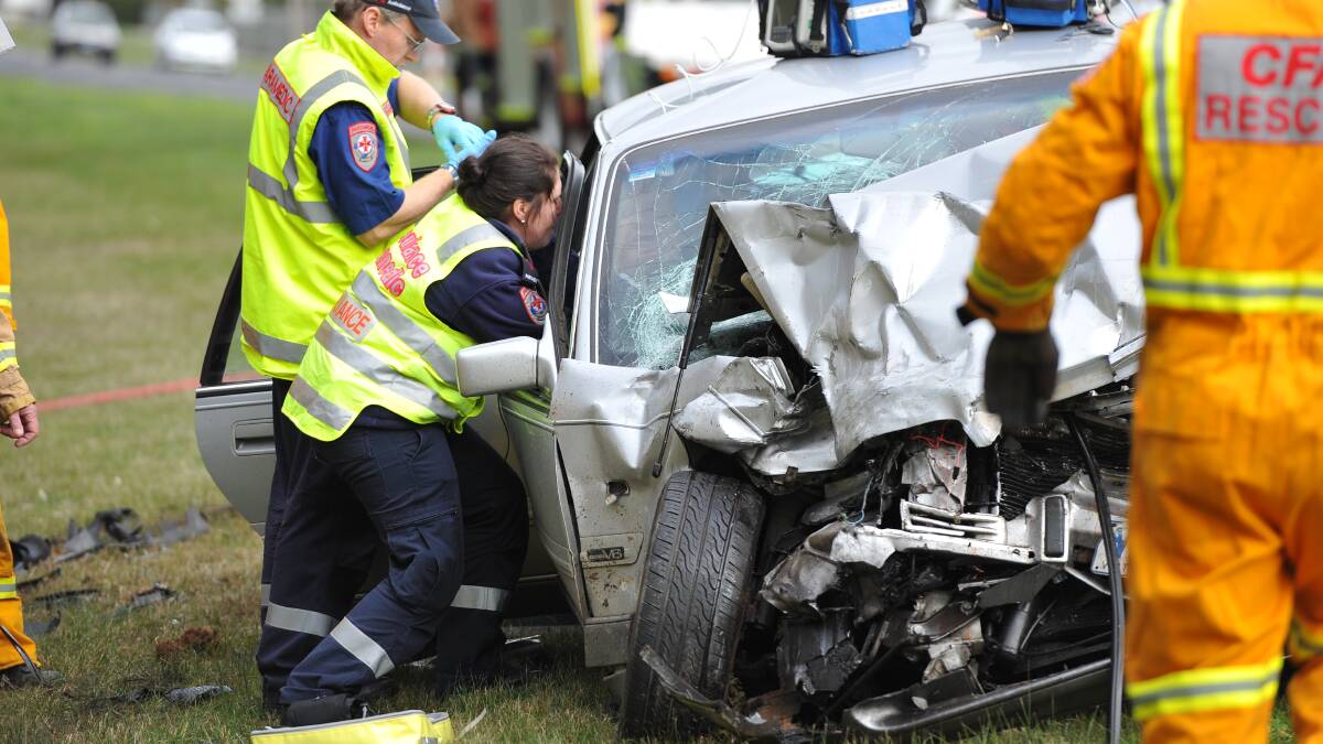 FILE PHOTO: A scene from the car crash on Sutton Street earlier this year. Picture: Lachlan Bence.