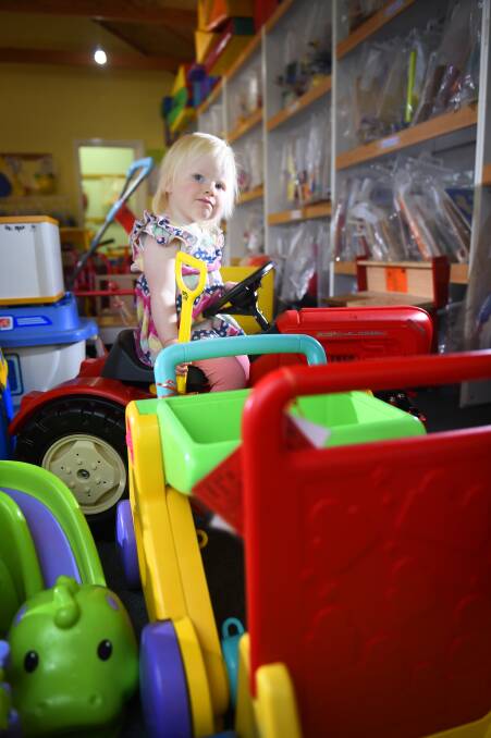 FRESH TOYS: 18-month-old Maisie Wardle had the chance to test the new toys at the Toy Library in Ballarat. Picture: Luke Kauzlaric.