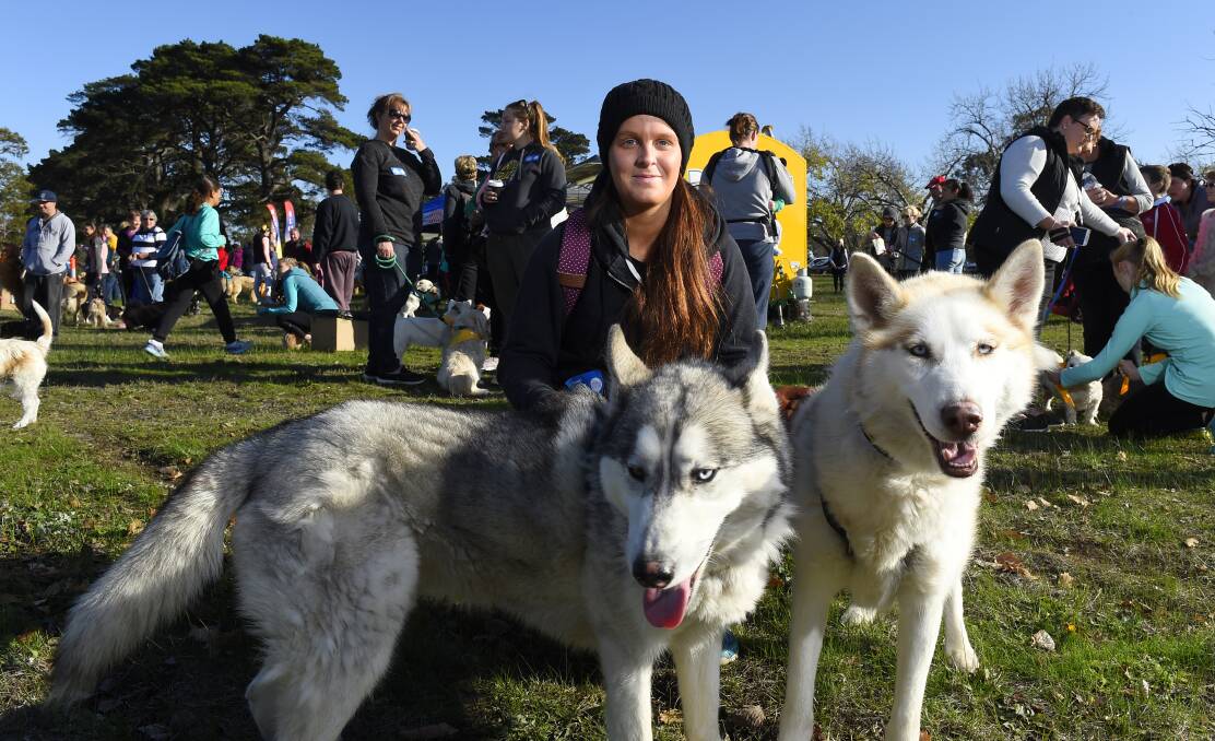 BEST FRIENDS: Jess Steicke with Rocky and Sandy at the RSPCA Million Paws Walk held at Victoria Park on Sunday.