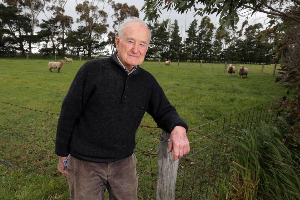 Honour: Long-serving and now retired Corangamite Shire councillor Geoff Smith on his farm at Derrinallum. Picture: Rob Gunstone.