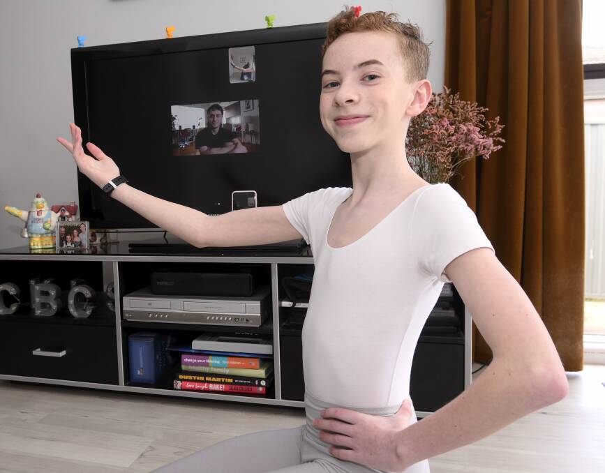 DREAM: Young Ballarat dancer Sam Holzberger has been having online dance lessons with former Ballarat boy and Australian Ballet soloist Callum Linnane throughout COVID-19 lockdown. Picture: Lachlan Bence 