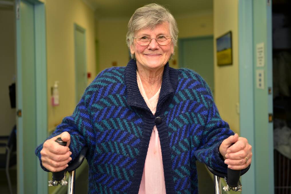 KEEN SKIER: Daylesford resident Irene O'Keefe is recovering from a snow skiing accident at Daylesford Hospital. Picture: Dylan Burns. 