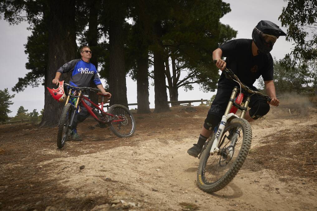 DIRT RIDER: Black Hill residents Graheme Coutts and Fraser Gibson ride the refurbished mountain bike trails at Black Hill Reserve at least two times a week and say there is potential to attract visitors. Picture: Luka Kauzlaric 