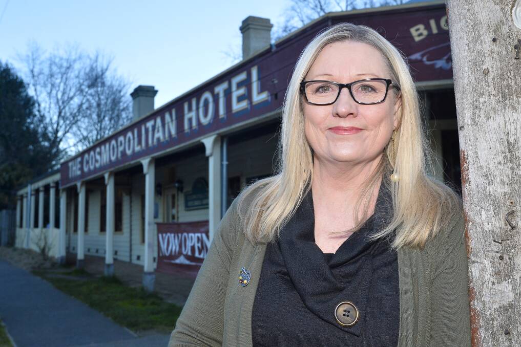 THE COSMO: Helen Cottle stands outside The Cosmopolitan Hotel in Trentham. Picture: Dylan Burns. 