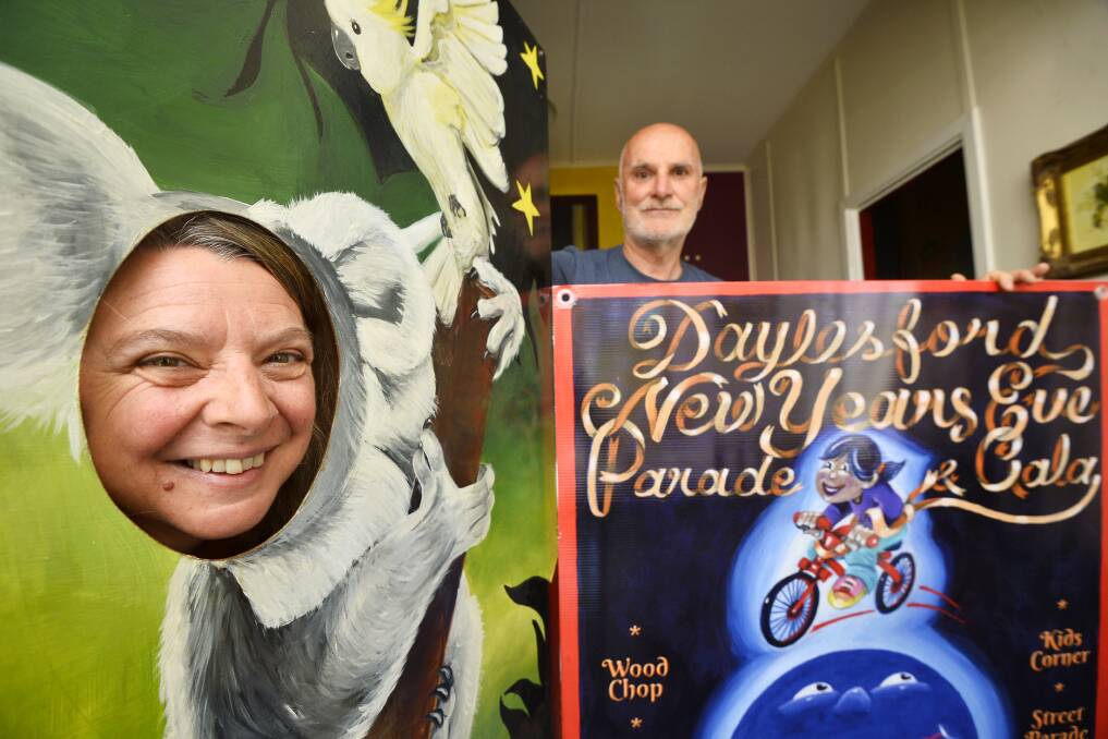FUN INTO THE NEW YEAR: New Year's Eve parade organiser Catherine Davies and event artist Jeff Stewart are looking forward to the Daylesford celebrations including a street parade and fireworks. Picture: Dylan Burns