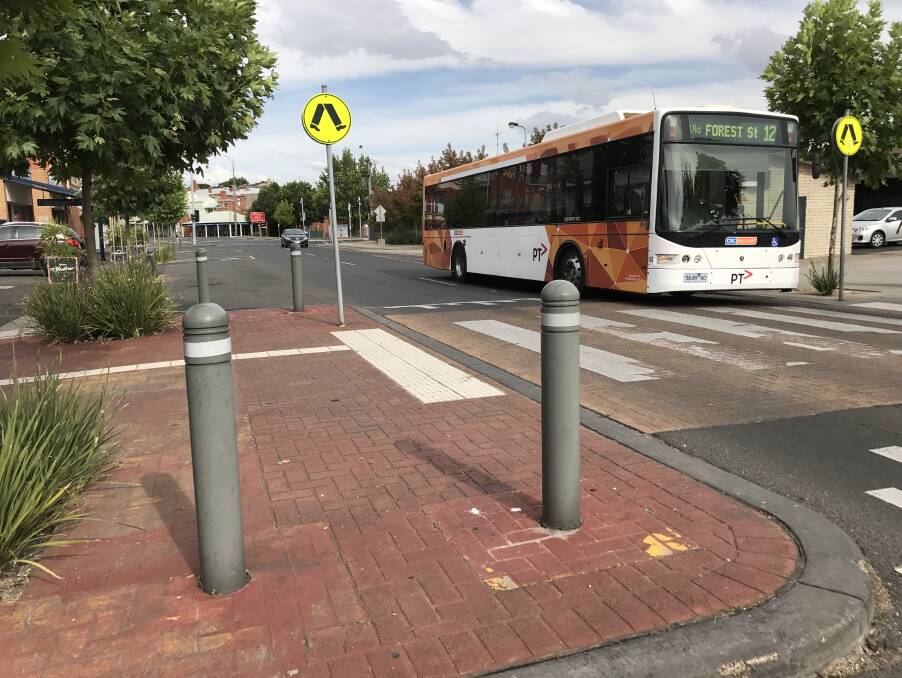The same bollards that stopped a car after ploughing into pedestrians in Melbourne are installed at Little Bridge Street, Ballarat. 