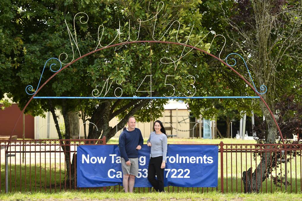 NEW PUPILS: Newlyn Primary School principal Anthony Tait and teacher Carla Dart say growth in enrolments will secure the future of the school. Three new preps are enrolled to start in 2018. Picture: Dylan Burns