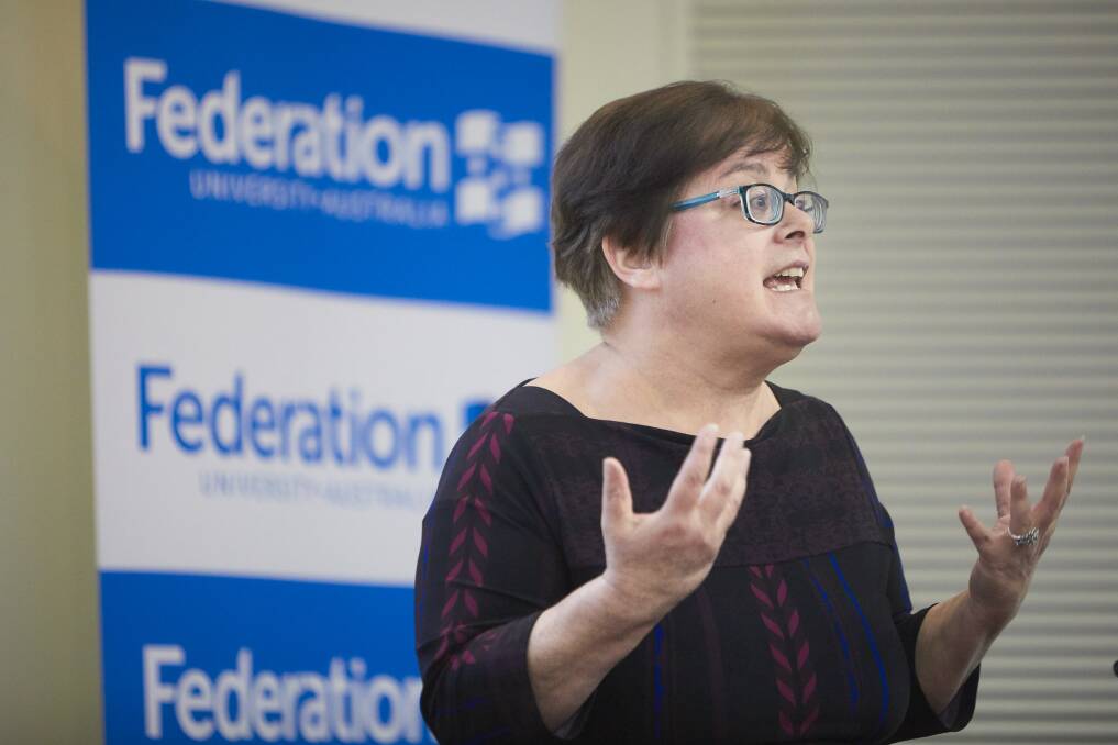 Dr Marg Camilleri speaking about rights for people with disabilities at Federation University as part of World Human Rights Day. Picture: Luka Kauzlaric