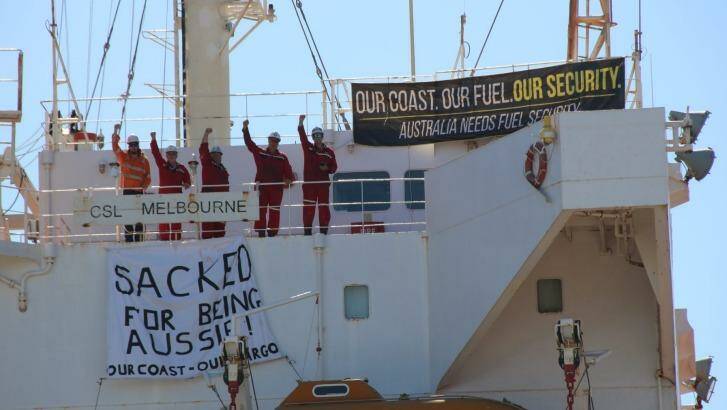 ''Many of us will never work again'': CSL Melbourne crew protest in Newcastle. Photo: Supplied