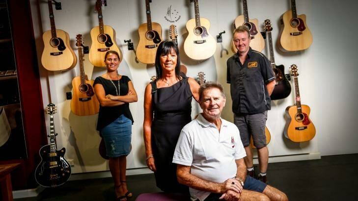 Maton Guitars owners Neville and Linda Kitchen (front) with their daughter Chantal de Fraga and son-in-law David Steedman at Maton's Box Hill Factory. Photo: Eddie Jim