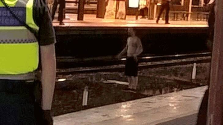 Man on the tracks at Flinders Street. Photo: Supplied