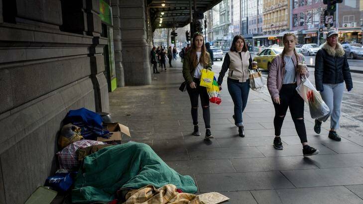Signs of homelessness on the streets of the CBD. Photo: Jesse Marlow